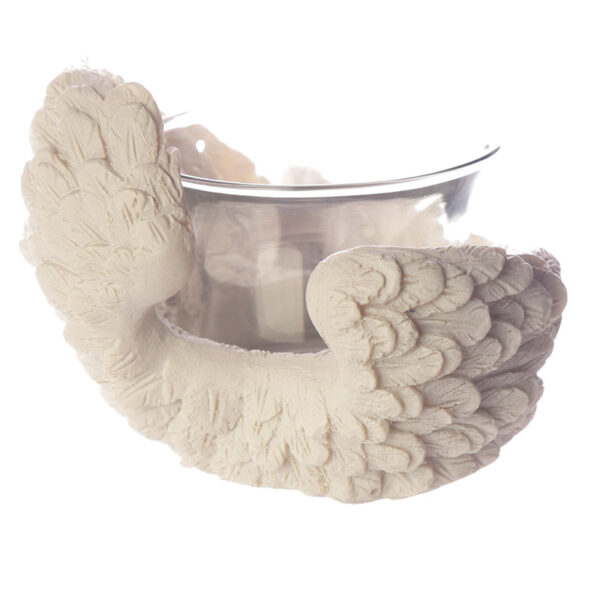 ANG98_008 Winged White Angel Resin and Glass Votive Holder