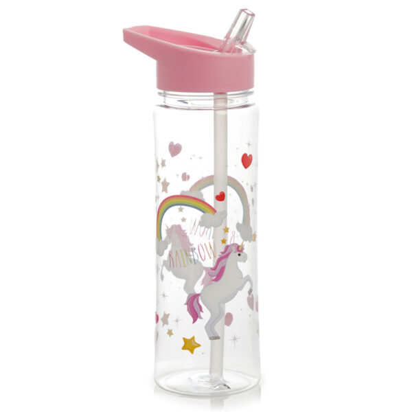 BOT05T_001 Reusable Enchanted Rainbow Unicorns Shatterproof Tritan 550ml Water Bottle with Flip Straw