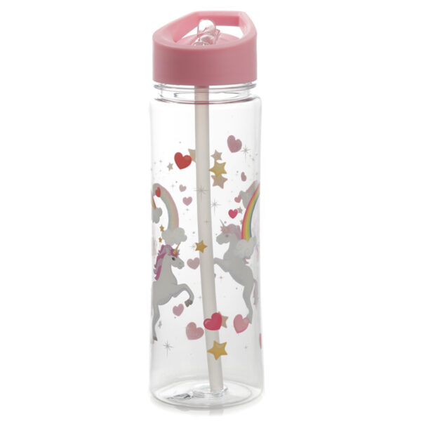 BOT05T_005 Reusable Enchanted Rainbow Unicorns Shatterproof Tritan 550ml Water Bottle with Flip Straw