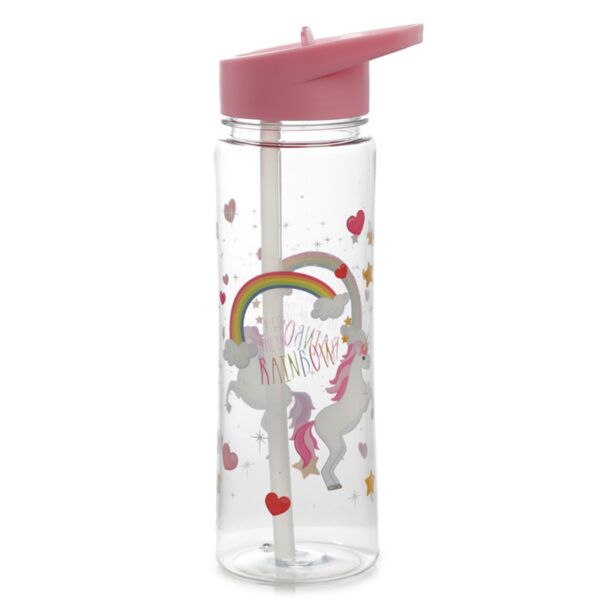 BOT05T_006 Reusable Enchanted Rainbow Unicorns Shatterproof Tritan 550ml Water Bottle with Flip Straw