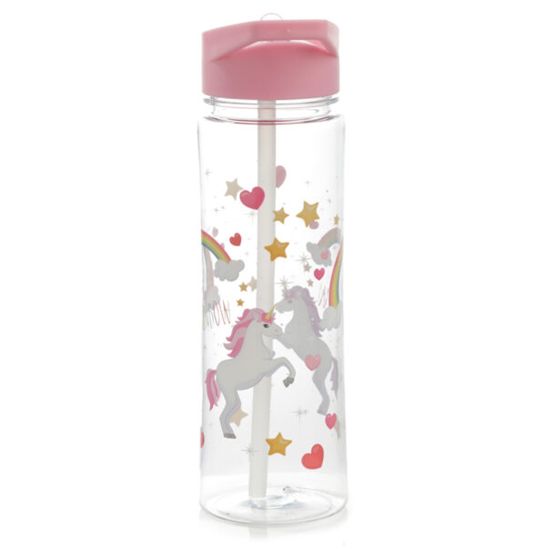 BOT05T_007 Reusable Enchanted Rainbow Unicorns Shatterproof Tritan 550ml Water Bottle with Flip Straw
