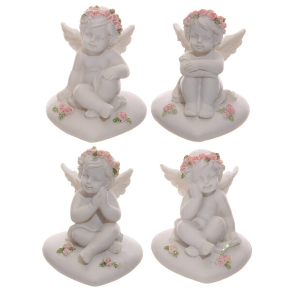 CHE103_001 Collectable Cherub Sitting on Heart with Pink Roses