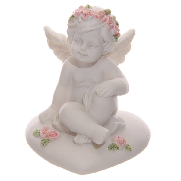 CHE103_005 Collectable Cherub Sitting on Heart with Pink Roses