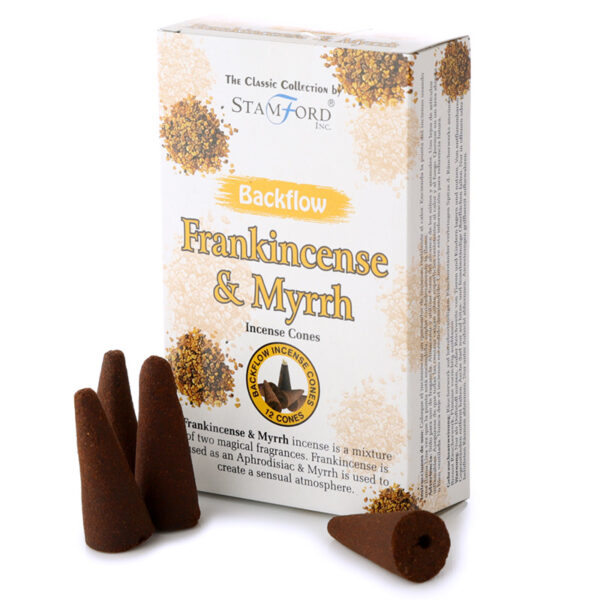 INC665_001 Stamford Backflow Incense Cones - Frankincense & Myrrh 12 packs