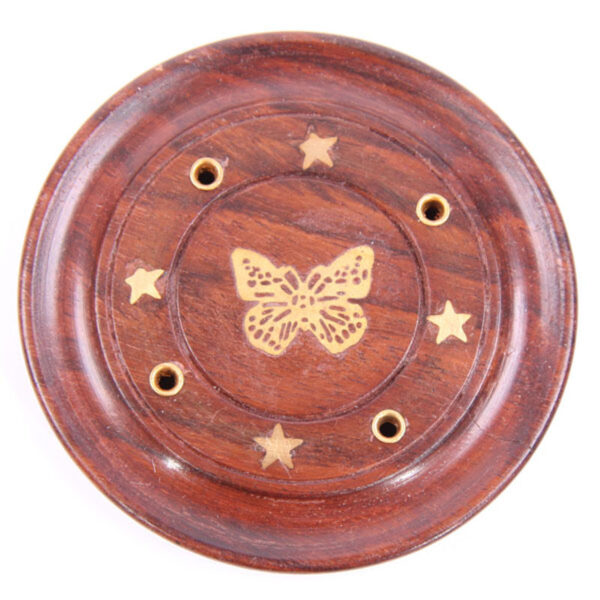 IF165_001 Decorative Sheesham Wood Round Butterflies Ashcatcher