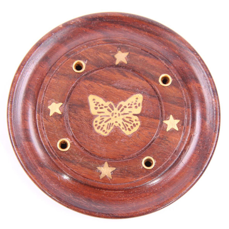 IF165_001 Decorative Sheesham Wood Round Butterflies Ashcatcher