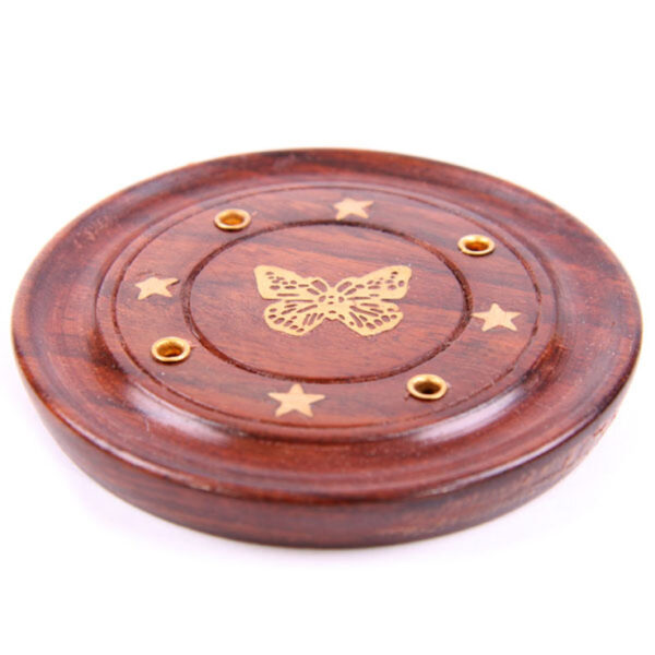 IF165_002 Decorative Sheesham Wood Round Butterflies Ashcatcher