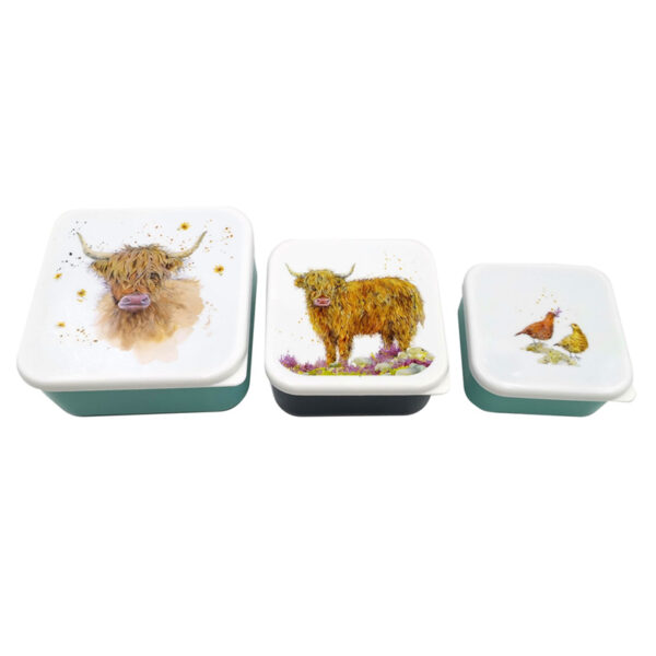 LBOX93_001 Lunch Boxes Set of 3 (M/L/XL) - Jan Pashley Highland Coo Cow