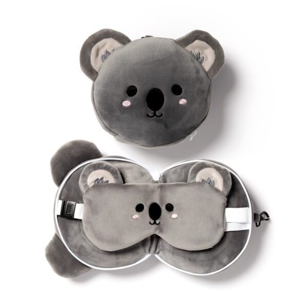 CUSH226_001 Koala Relaxeazzz Plush Round Travel Pillow & Eye Mask Set