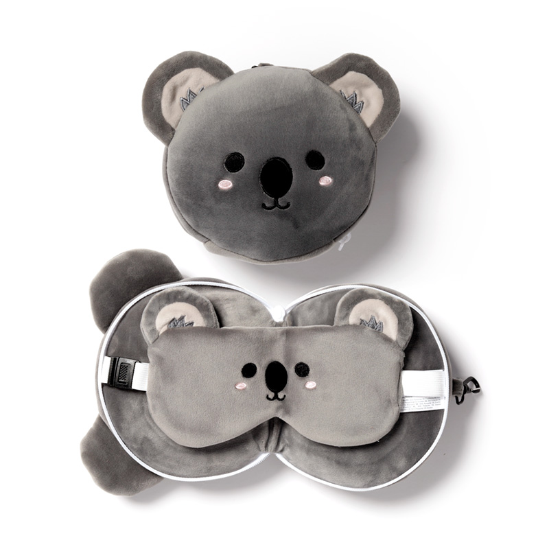 CUSH226_001 Koala Relaxeazzz Plush Round Travel Pillow & Eye Mask Set