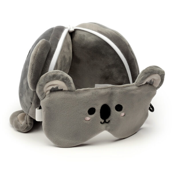 CUSH226_003 Koala Relaxeazzz Plush Round Travel Pillow & Eye Mask Set