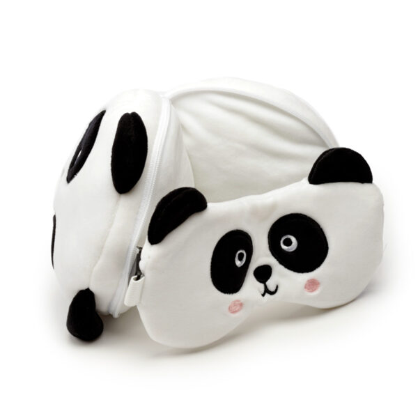 Panda Relaxeazzz Plush Round Travel Pillow & Eye Mask Set