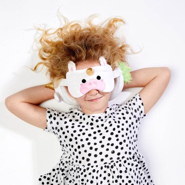 CUSH258_002 Unicorn Relaxeazzz Plush Round Travel Pillow & Eye Mask Set
