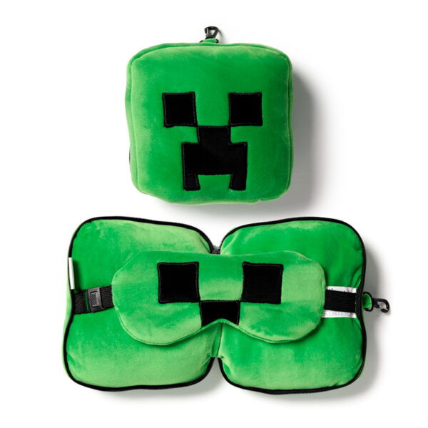 CUSH306_001 Minecraft Creeper Shaped Relaxeazzz Plush Travel Pillow & Eye Mask Set