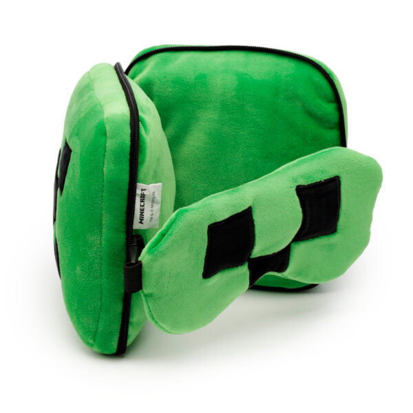 CUSH306_003 Minecraft Creeper Shaped Relaxeazzz Plush Travel Pillow & Eye Mask Set
