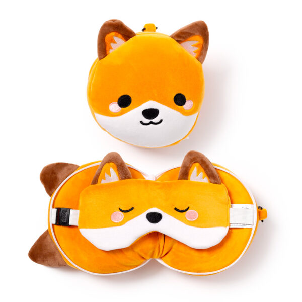 CUSH313_001 Adoramals Finnick the Fox Relaxeazzz Travel Pillow & Eye Mask Set