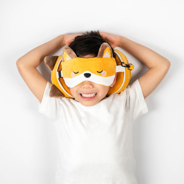 CUSH313_002 Adoramals Finnick the Fox Relaxeazzz Travel Pillow & Eye Mask Set