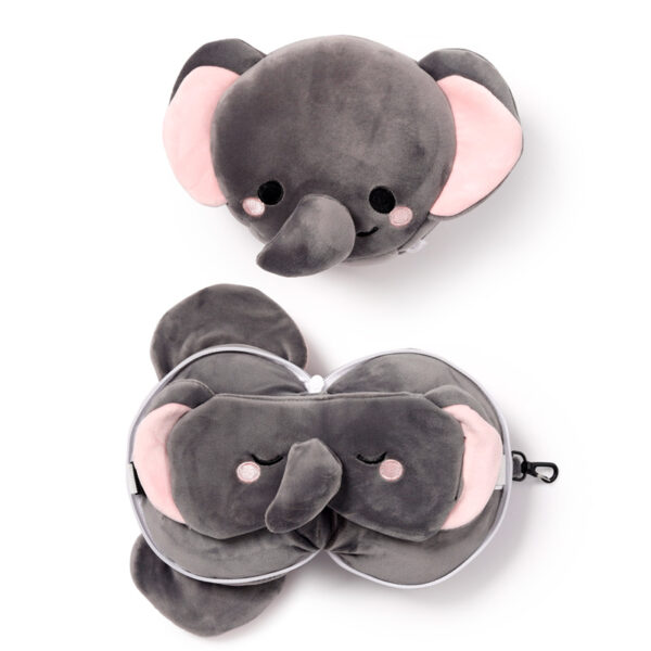 CUSH314_001 Adoramals Janu the Elephant Relaxeazzz Travel Pillow & Eye Mask Set
