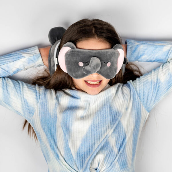 CUSH314_002 Adoramals Janu the Elephant Relaxeazzz Travel Pillow & Eye Mask Set