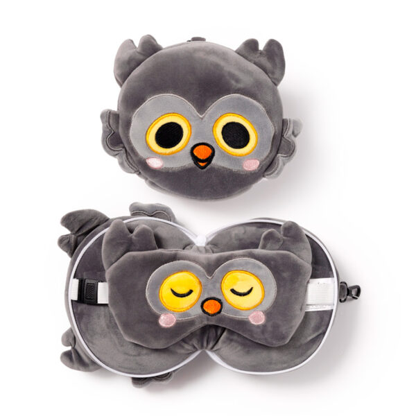 CUSH317_001 Adoramals Winston the Owl Relaxeazzz Travel Pillow & Eye Mask Set