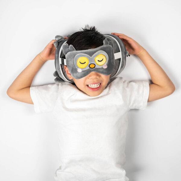 CUSH317_002 Adoramals Winston the Owl Relaxeazzz Travel Pillow & Eye Mask Set