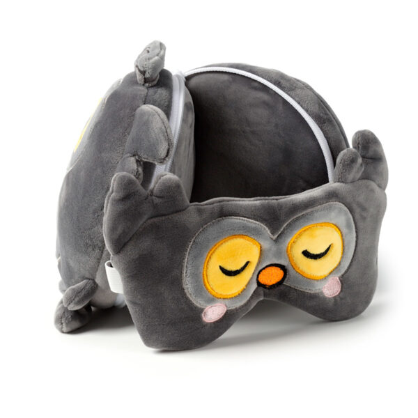 CUSH317_003 Adoramals Winston the Owl Relaxeazzz Travel Pillow & Eye Mask Set