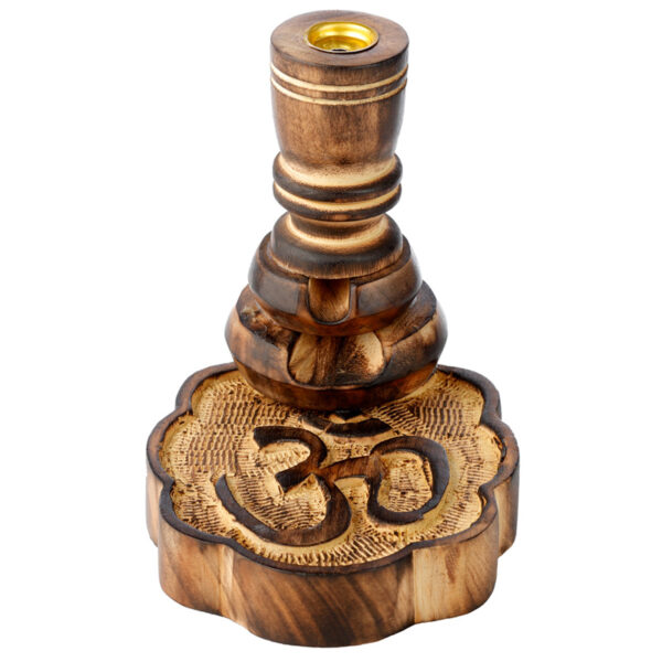 IF254_001 Carved Mango Wood Backflow Incense Burner - Om