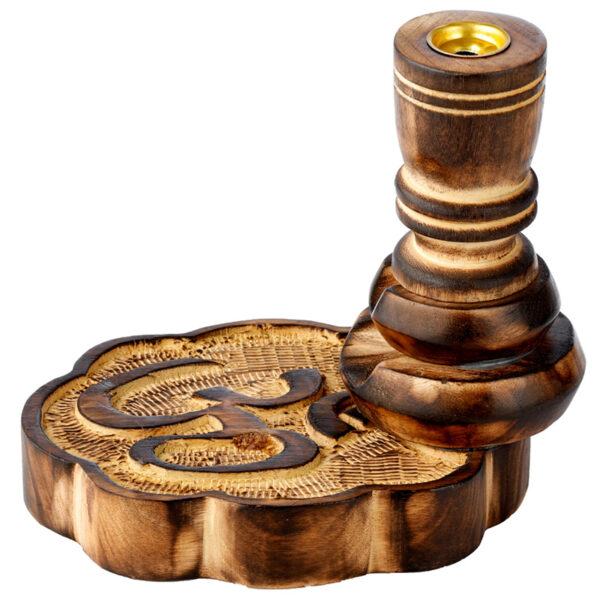 IF254_003 Carved Mango Wood Backflow Incense Burner - Om