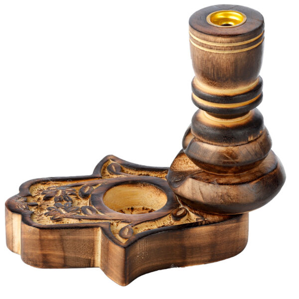 Carved Mango Wood Backflow Incense Burner - Hamsa