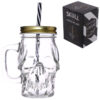 JAR29_001 Glass Drinking Jar with Lid & Straw - Skull Shaped