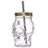 JAR29_003 Glass Drinking Jar with Lid & Straw - Skull Shaped