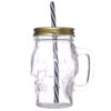 JAR29_004 Glass Drinking Jar with Lid & Straw - Skull Shaped