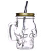JAR29_006 Glass Drinking Jar with Lid & Straw - Skull Shaped