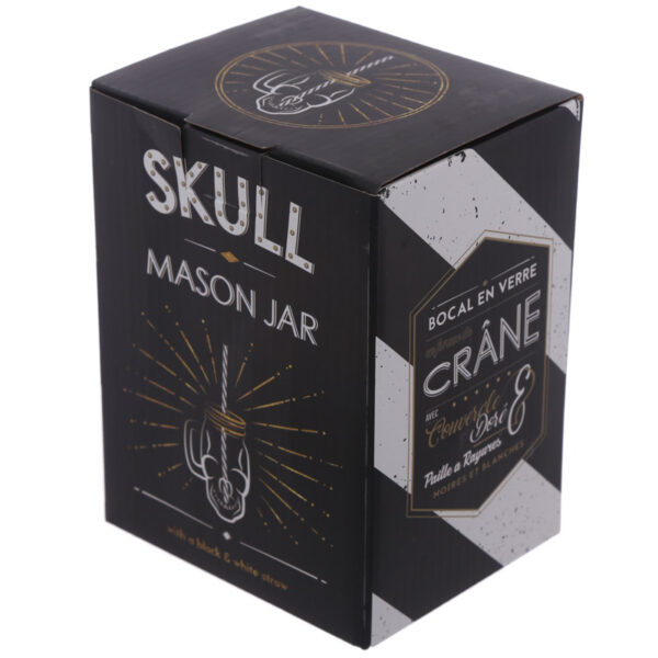 JAR29_008 Glass Drinking Jar with Lid & Straw - Skull Shaped