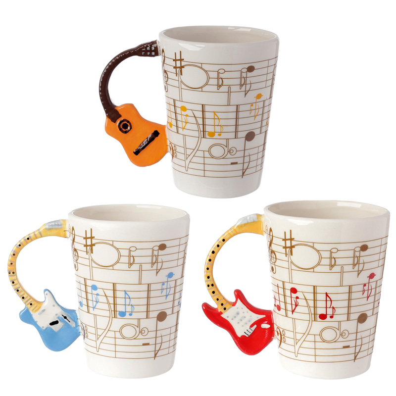 MUG104_001 Novelty Guitar Shaped Handle Ceramic Mug