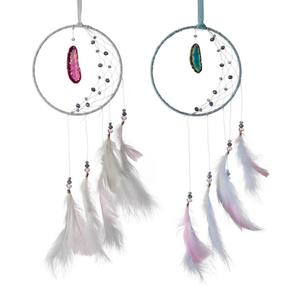 DC67_001 Dreamcatcher with Agate Charm - White Sickle Crescent Moon