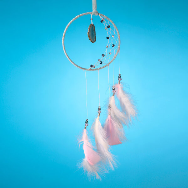 DC67_004 Dreamcatcher with Agate Charm - White Sickle Crescent Moon
