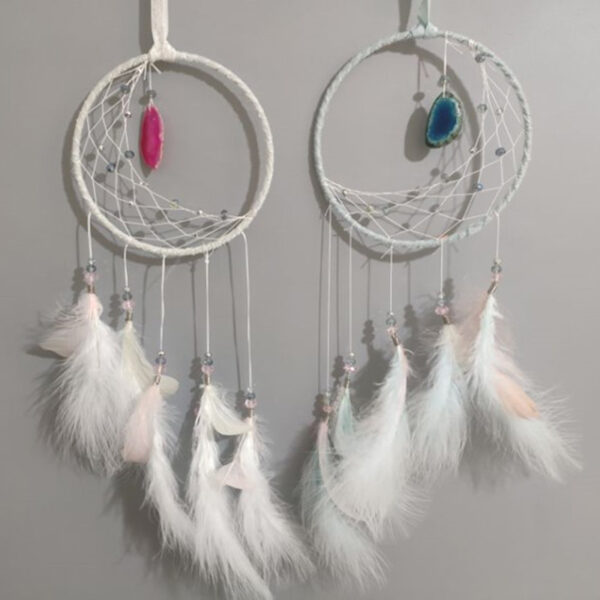 DC68_001 Dreamcatcher with Agate Charm - White Sickle Crescent Moon