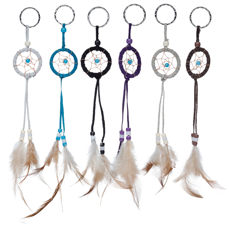 DCK03_001 Dreamcatcher Keyring - Mini Feathers with Beads