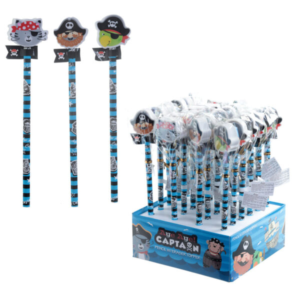 STA64_001 Fun Pirate Design Pencil and Eraser Topper Set