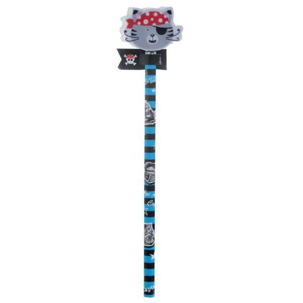 STA64_006 Fun Pirate Design Pencil and Eraser Topper Set