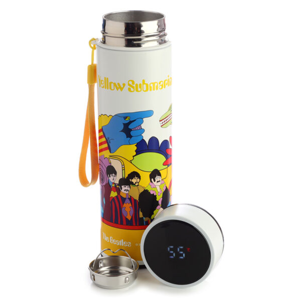 Stainless Steel Hot & Cold Insulated Reusable Drinks Bottle Digital Thermometer - Yellow Submarine
