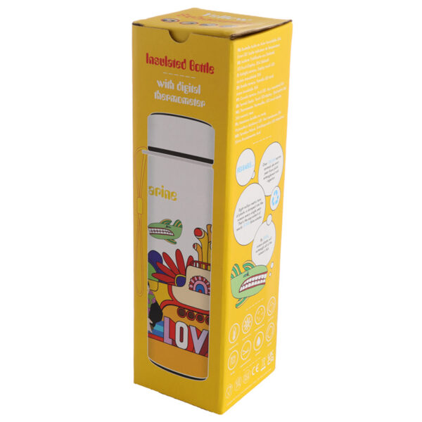 Stainless Steel Hot & Cold Insulated Reusable Drinks Bottle Digital Thermometer - Yellow Submarine
