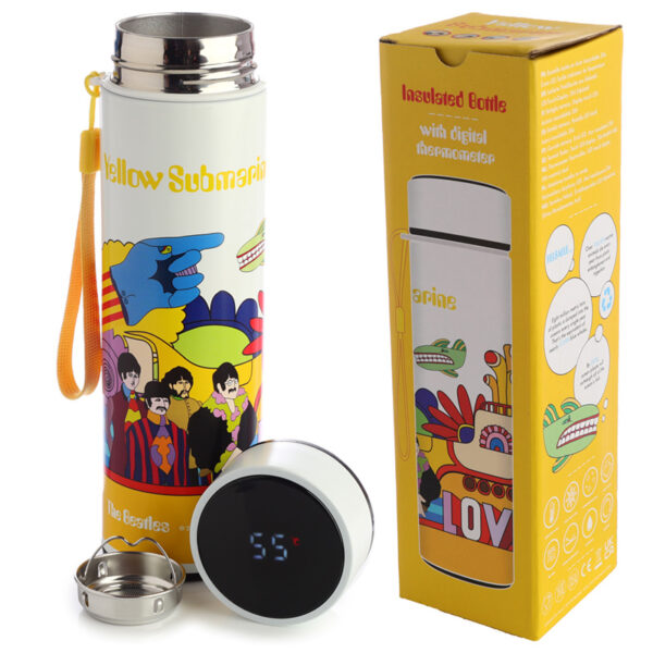 Stainless Steel Hot & Cold Insulated Reusable Drinks Bottle Digital Thermometer - Yellow Submarine