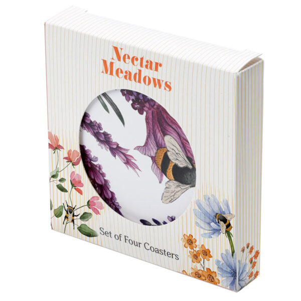 KP71_001 Set of 4 Cork Novelty Coasters - Nectar Meadows