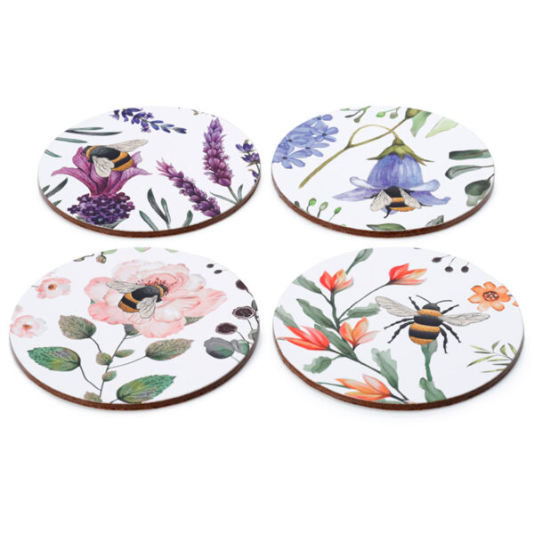 KP71_002 Set of 4 Cork Novelty Coasters - Nectar Meadows