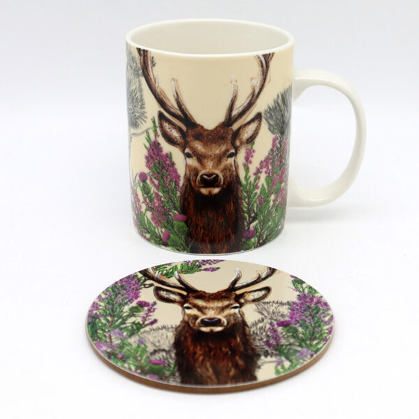 MUGC27_001 Porcelain Mug & Coaster Set - Wild Stag