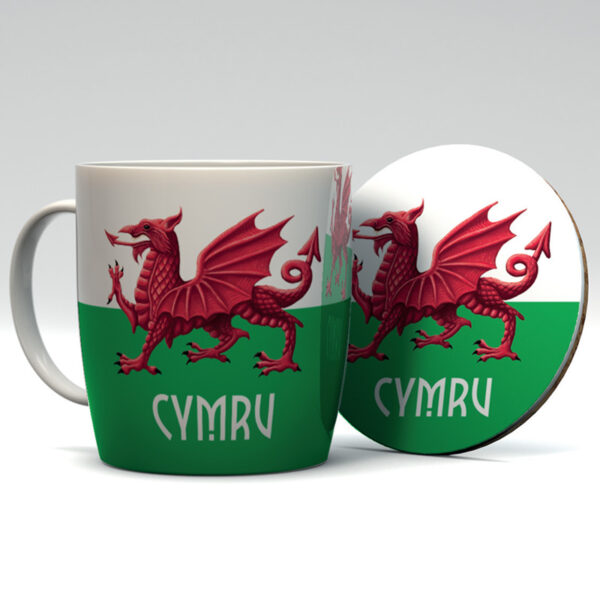 MUGC29_001 Porcelain Mug & Coaster Set - Wales Welsh Cymru