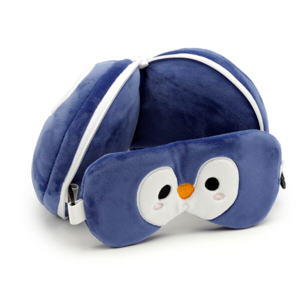 CUSH227_003 Penguin Relaxeazzz Plush Round Travel Pillow & Eye Mask Set