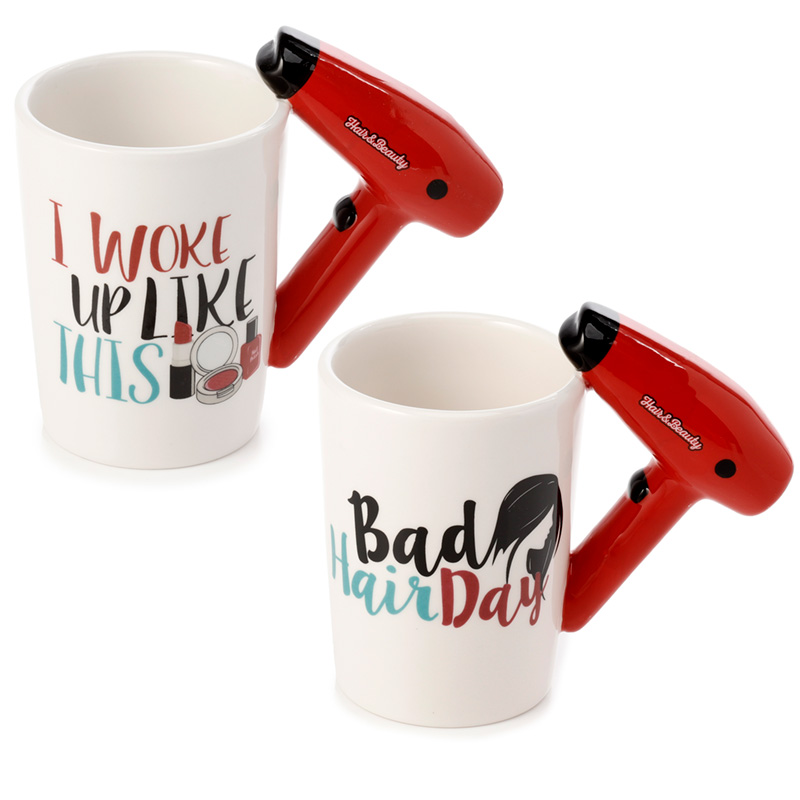 MUG210_001 Shaped Handle Ceramic Mug - Fun Hair Drier